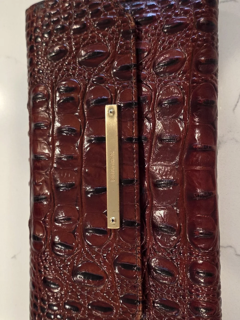 Brahmin Brown Croc-Embossed Continental Wallet with Gold Accent - Picture 1 of 6
